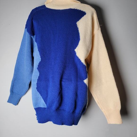 Aelfric Eden Colorblock Sweater Men's XL Blue Cream Chunky Knit Indie Streetwear - Picture 6 of 10